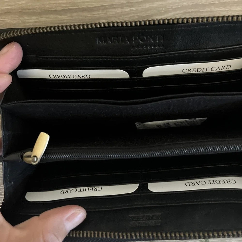 Maria Ponti Wallet Women OS Black Puffer Quilted Genuine Leather Zip Portugal